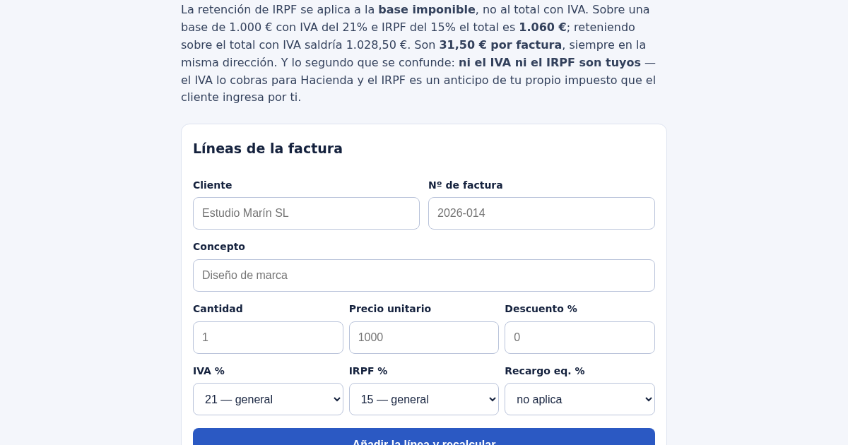 Factura de Autónomo: el IRPF va sobre la Base, no sobre el Total